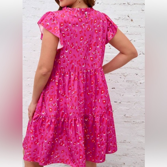Women’s pink  Leopard Print Butterfly Sleeve Ruffle Hem
Smock Dress NEOT sz 1X - Picture 2 of 7